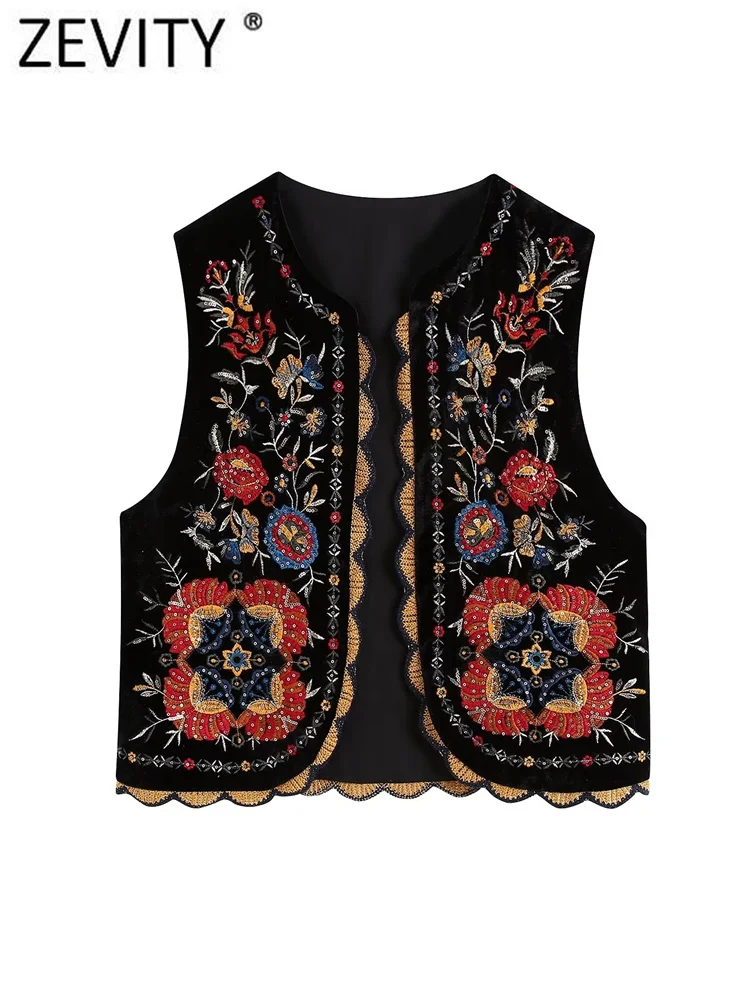 Aksamitna kamizelka damska z haftem i cekinami w stylu boho Czarny