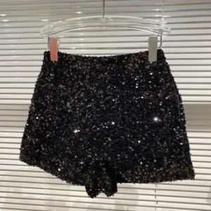 Aksamitne szorty z cekinami damskie — błyszczące, clubwear Czarny