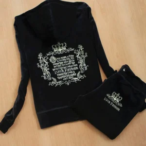 Aksamitny dres damski z kryształkami Y2K: bluza i spodnie Beżowy