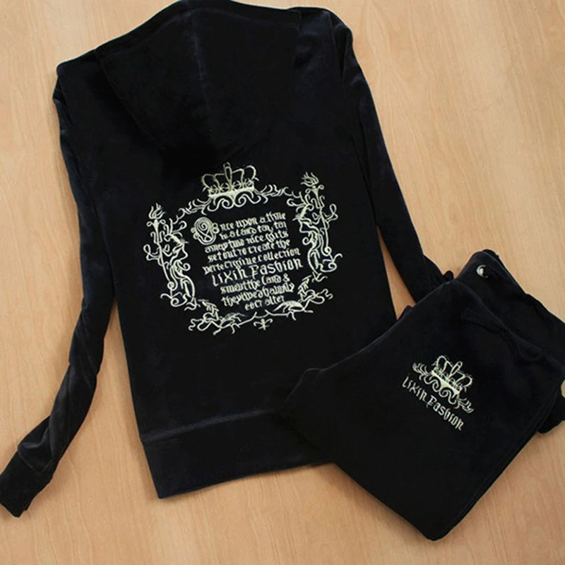 Aksamitny dres damski z kryształkami Y2K: bluza i spodnie Beżowy