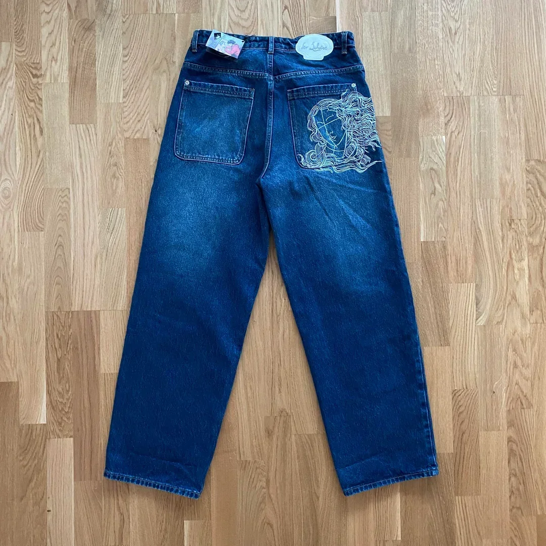 American vintage washed jeansy damskie proste Błękitny