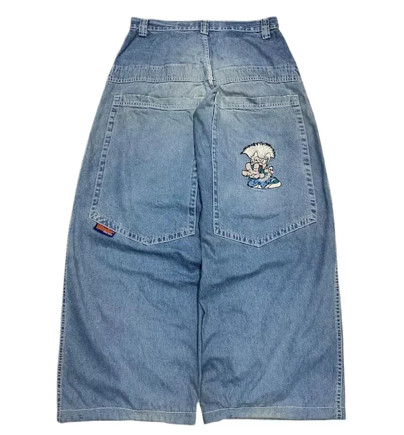 Baggy jeansy Y2K z haftem Harajuku — szerokie spodnie streetwear Ciemnoszary