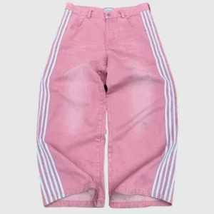 Baggy jeansy Y2K z haftem Harajuku — szerokie spodnie streetwear Fuksja