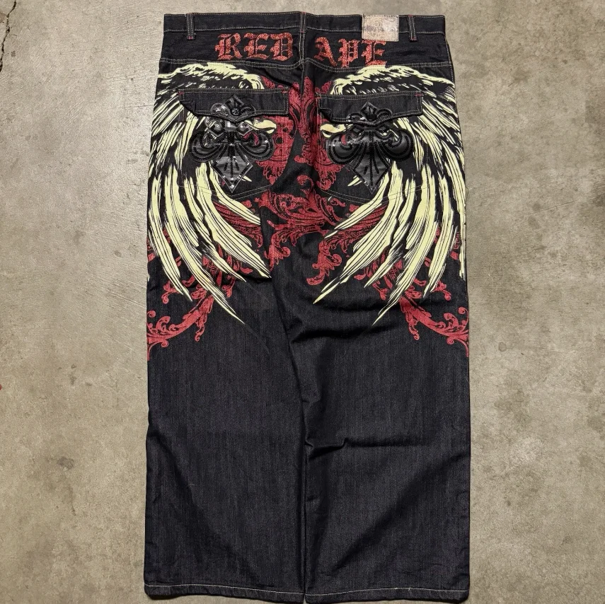 Baggy jeansy Y2K z haftem Harajuku — szerokie spodnie streetwear Mieszany kolor