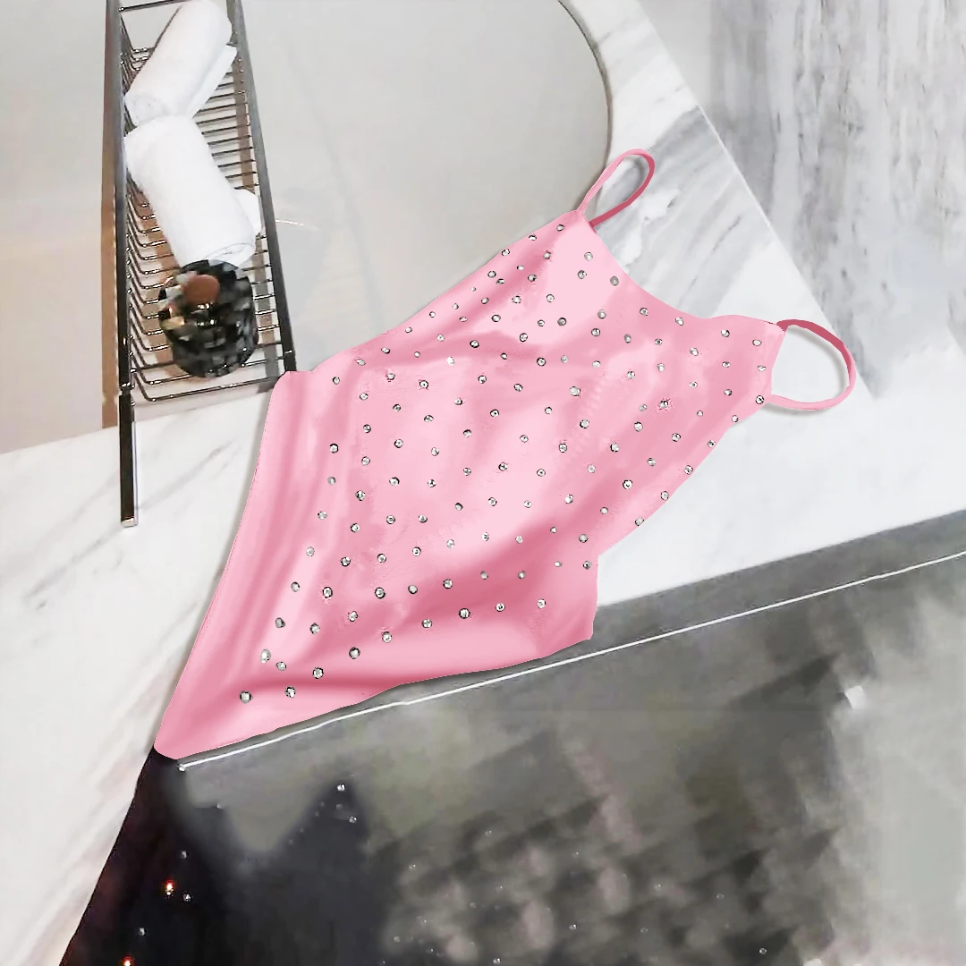 Bandeau bikini z diamentową ozdobą błyszczące push-up Brązowy