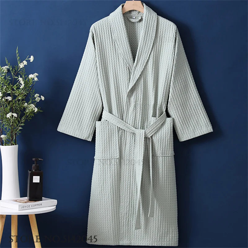 Bawełniany szlafrok kimono waflowy damski na co dzień Biały