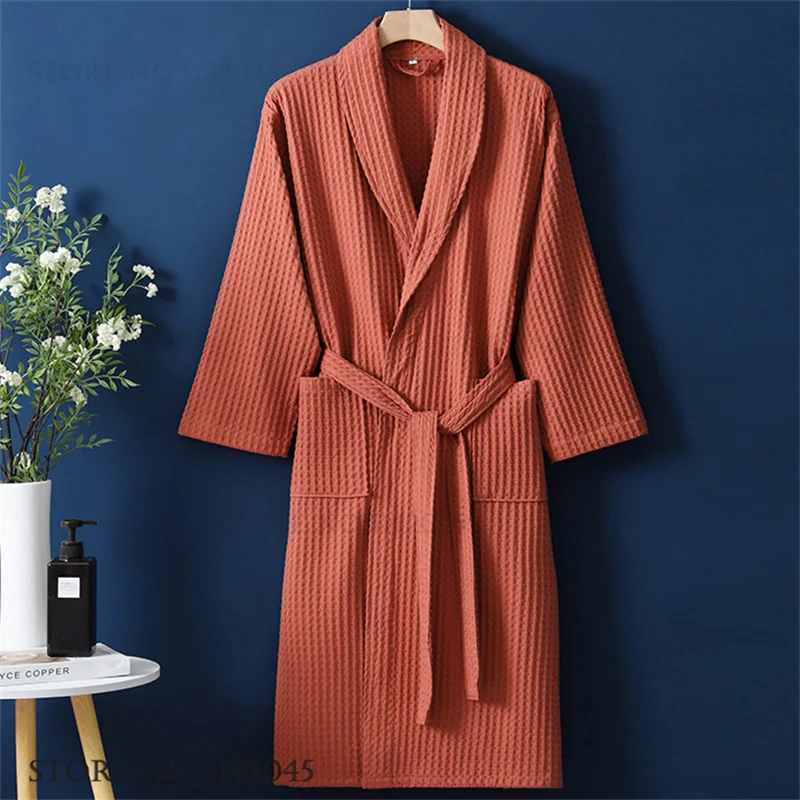 Bawełniany szlafrok kimono waflowy damski na co dzień Srebrny