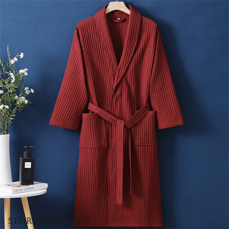 Bawełniany szlafrok kimono waflowy damski na co dzień Turkusowy