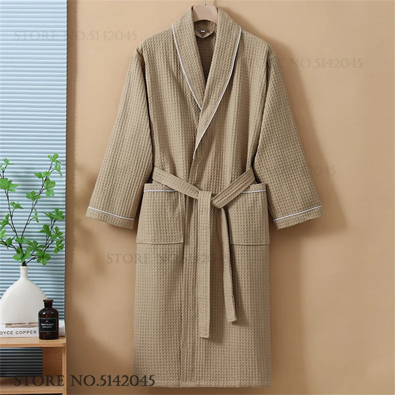 Bawełniany szlafrok kimono waflowy damski na co dzień Zielony