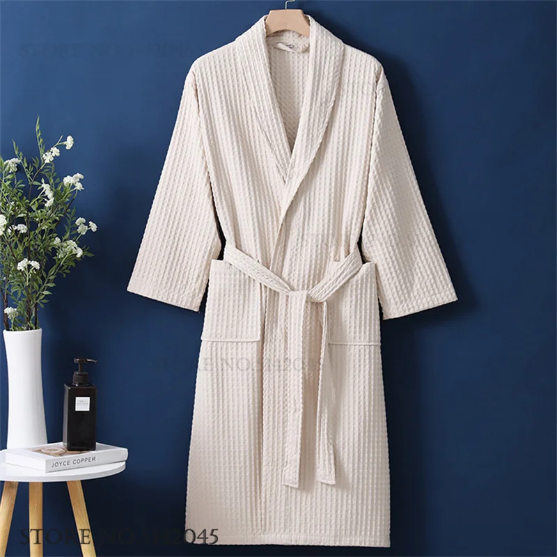 Bawełniany szlafrok kimono waflowy damski na co dzień żółty