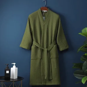 Bawełniany szlafrok frotte kimono damski długi Armijna zieleń