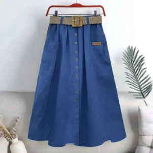 Bawełniana spódnica trapezowa z paskiem plus size Błękitny