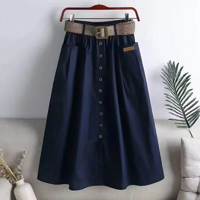 Bawełniana spódnica trapezowa z paskiem plus size Czarny