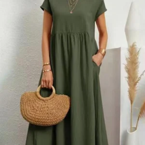 Bawełniana sukienka maxi oversize w stylu vintage Ciemnozielony