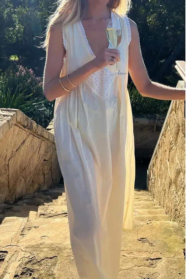 Bawełniana sukienka vintage codzienna z dekoltem w szpic bez rękawów Ciemnoszary