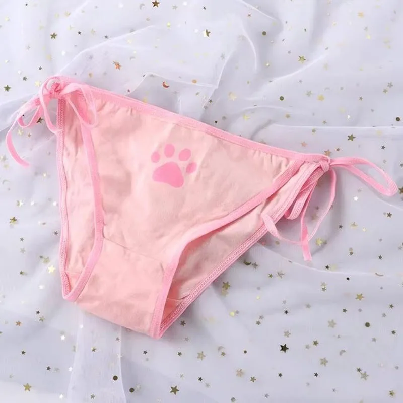 Bawełniane majtki z kokardką i kocią łapką — damska bielizna lolita Niebieski