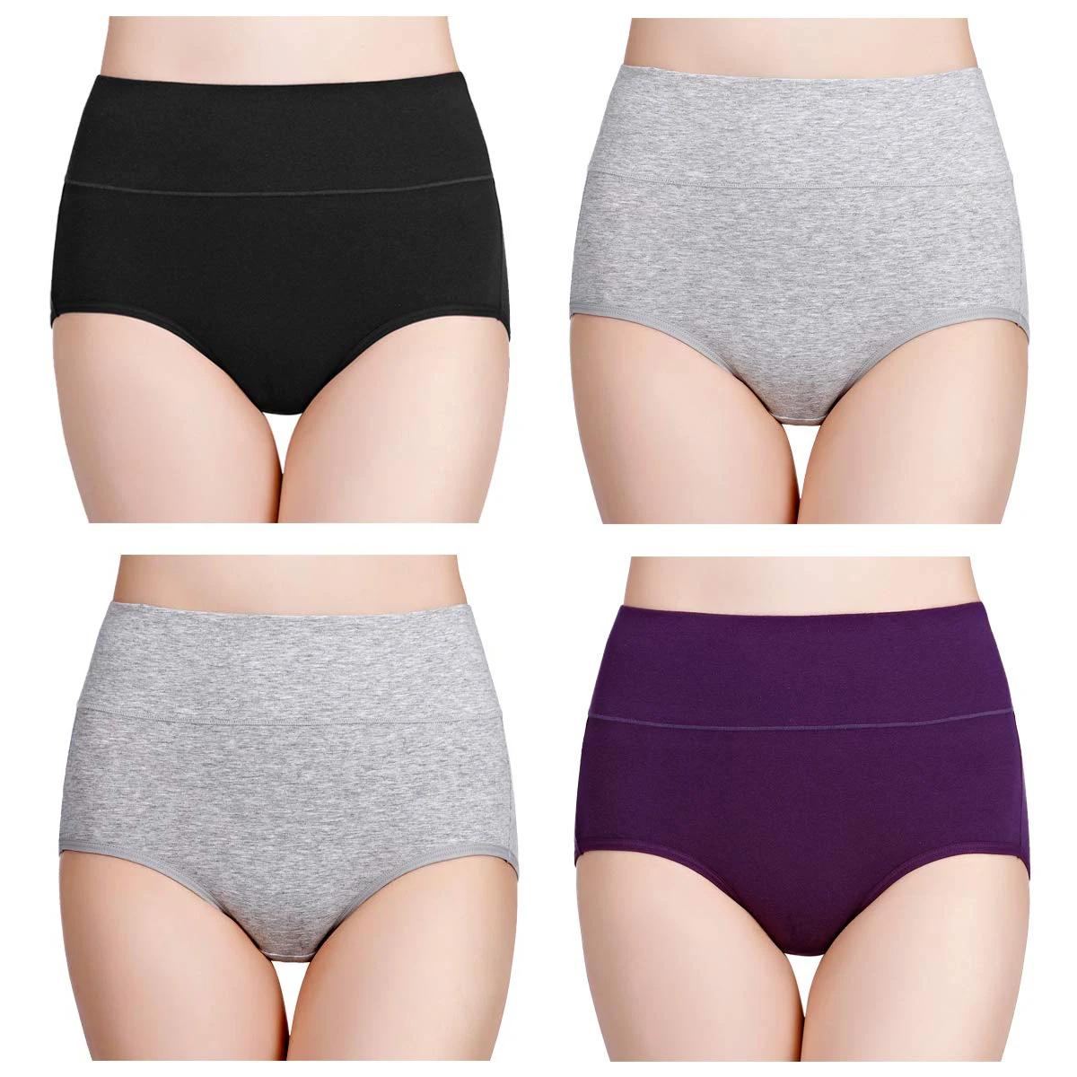 Bawelniane majtki damskie z wysokim stanem - zestaw 4 par plus size Beżowy