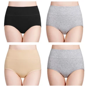 Bawelniane majtki damskie z wysokim stanem - zestaw 4 par plus size Czarny