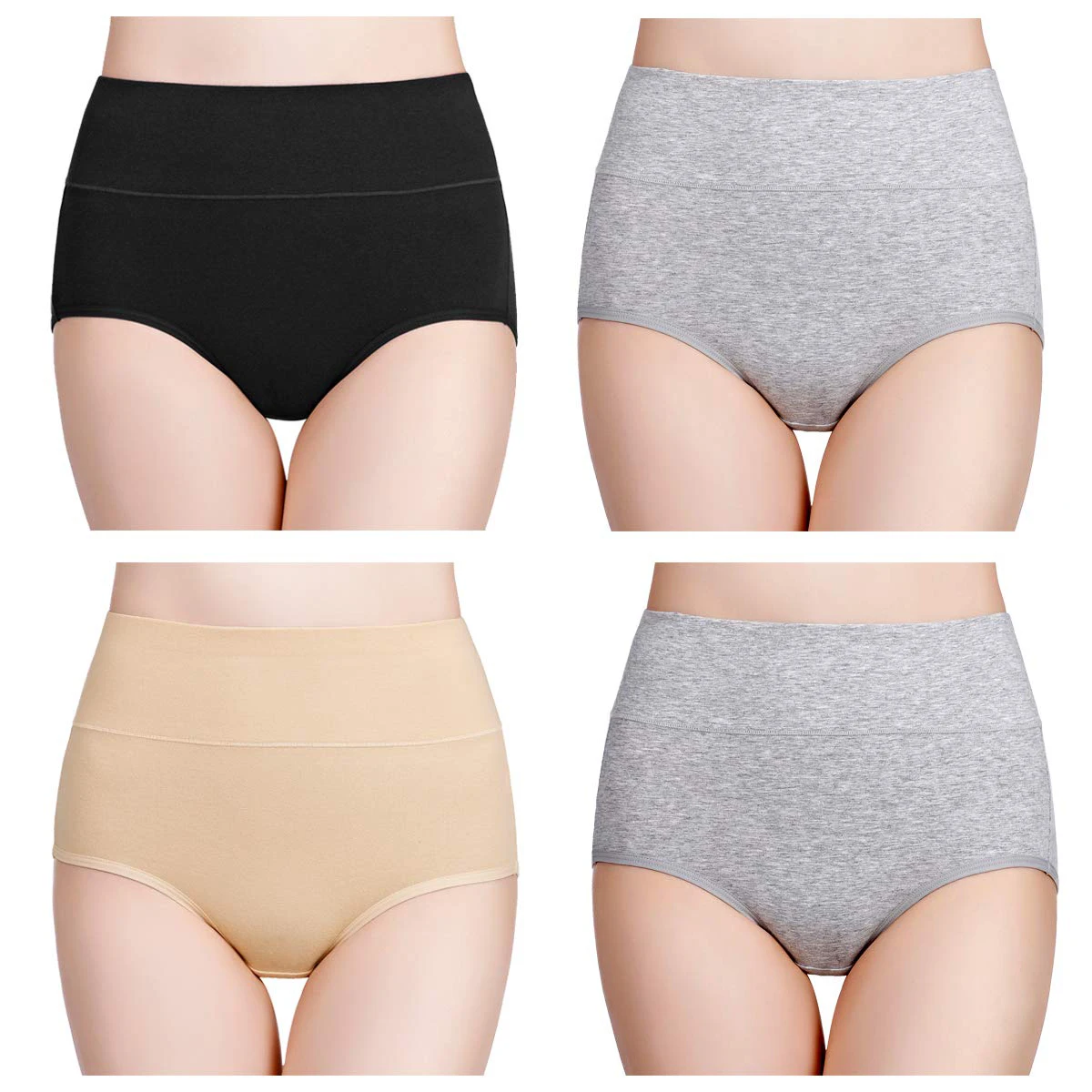 Bawelniane majtki damskie z wysokim stanem - zestaw 4 par plus size Czarny