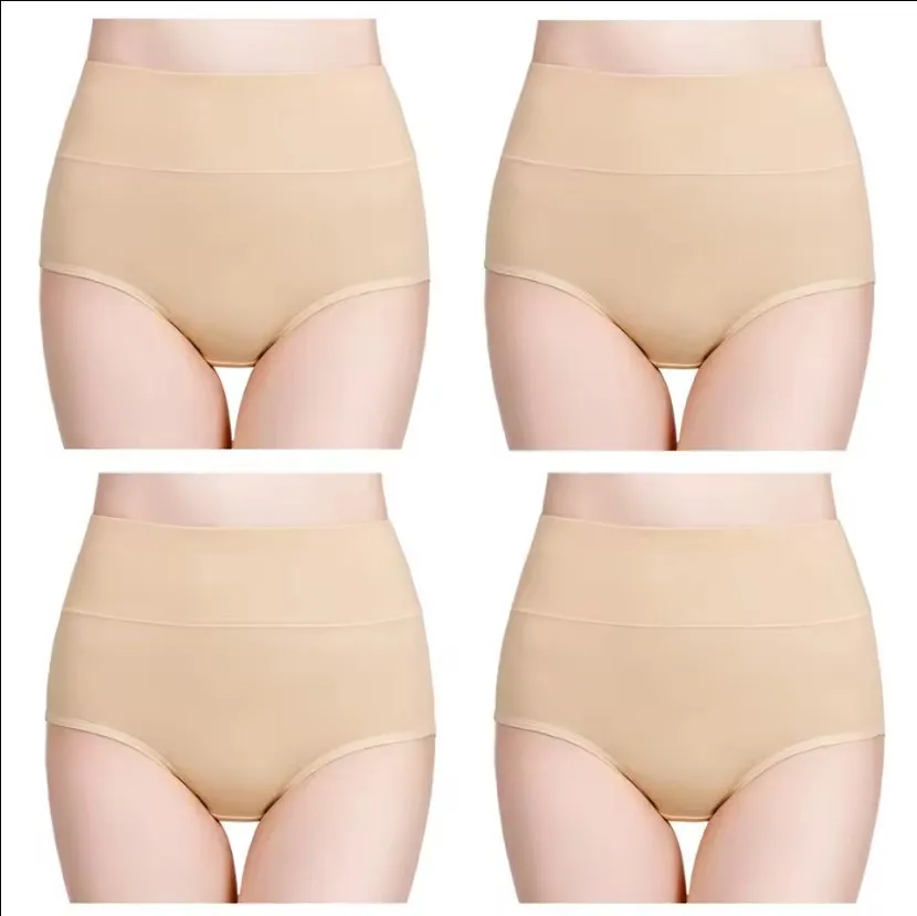 Bawelniane majtki damskie z wysokim stanem - zestaw 4 par plus size Fioletowy