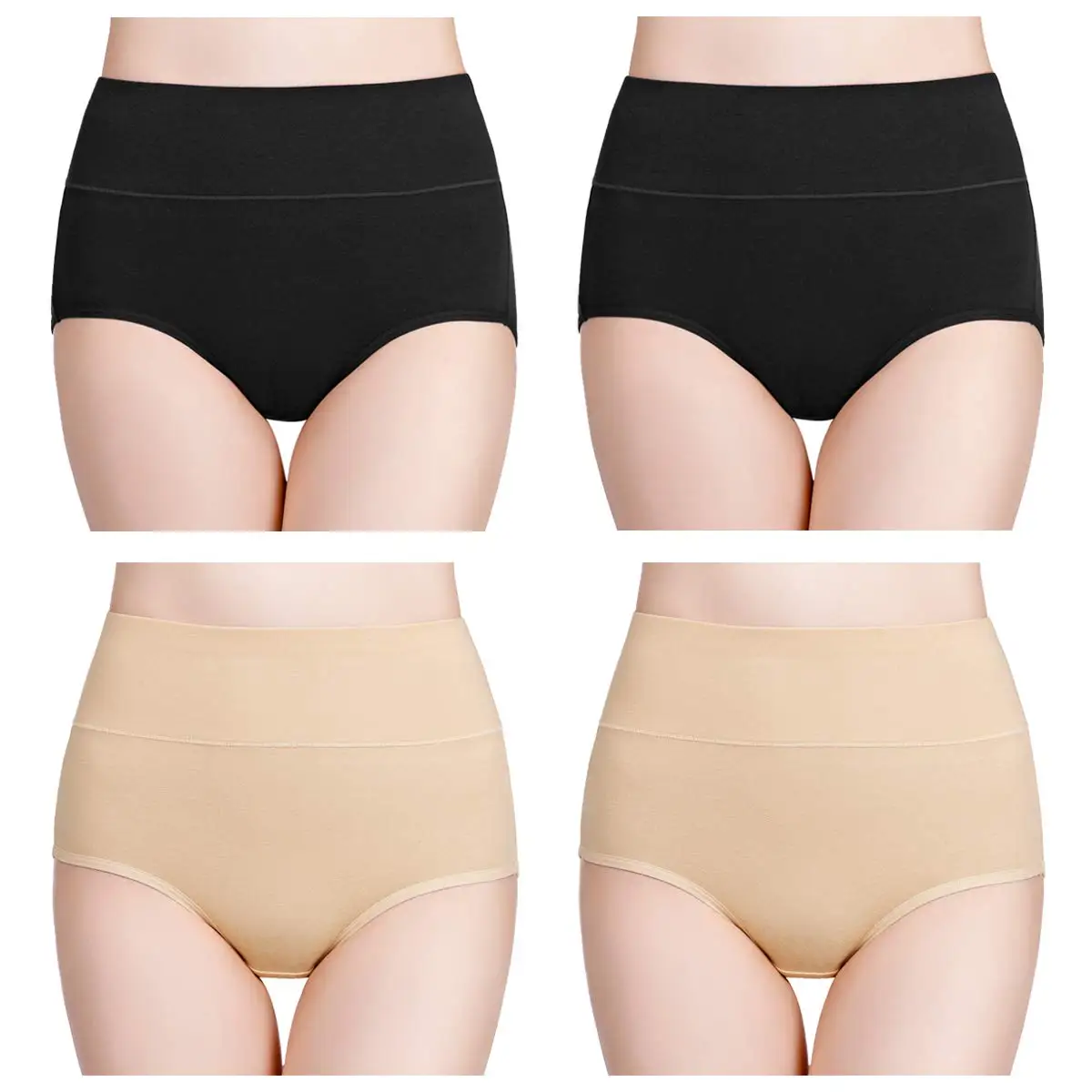 Bawelniane majtki damskie z wysokim stanem - zestaw 4 par plus size Khaki