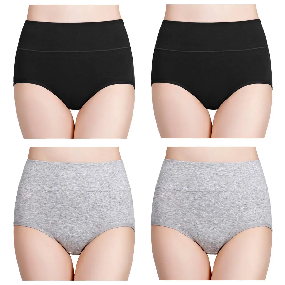 Bawelniane majtki damskie z wysokim stanem - zestaw 4 par plus size Zielony