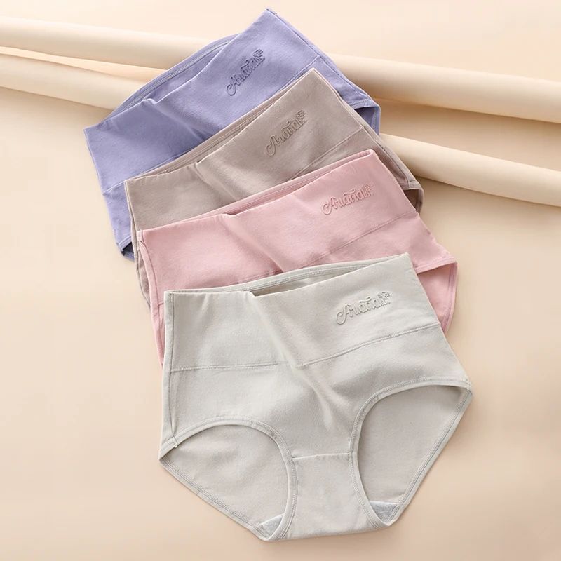 Bawełniane majtki wysoki stan zestaw 4 sztuki Plus Size Brązowy