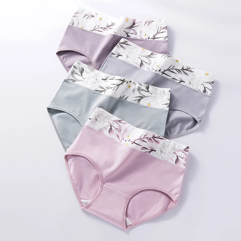 Bawełniane majtki wysoki stan zestaw 4 sztuki Plus Size Niebieski