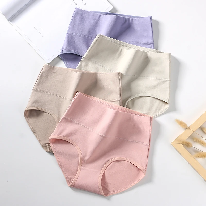 Bawełniane majtki wysoki stan zestaw 4 sztuki Plus Size Złoto