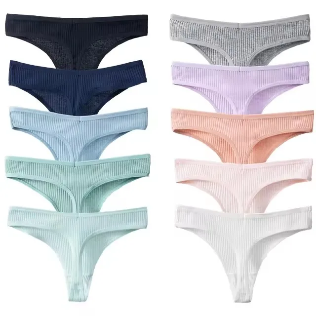 Bawełniane stringi damskie - zestaw 10 sztuk Khaki