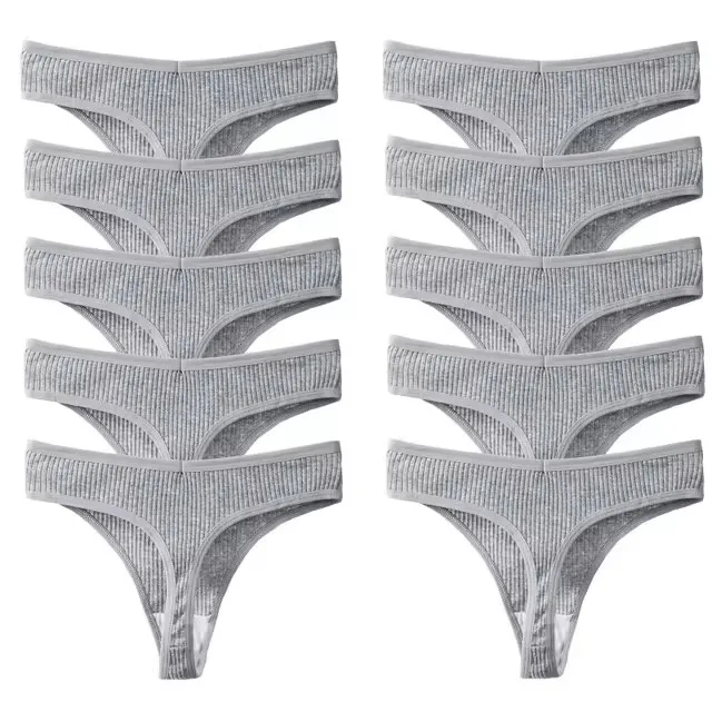 Bawełniane stringi damskie - zestaw 10 sztuk Szary