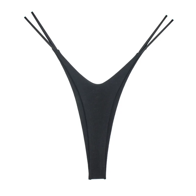 Bawełniane stringi damskie z wysokim wycięciem plus size Czarny