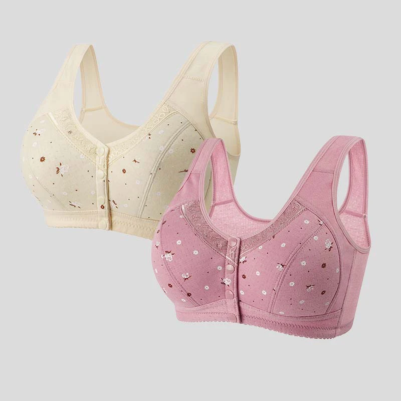 Bawełniany biustonosz zapinany z przodu plus size, bez drutu Armijna zieleń