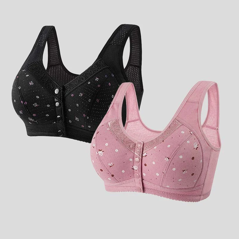 Bawełniany biustonosz zapinany z przodu plus size, bez drutu Ciemnoszary