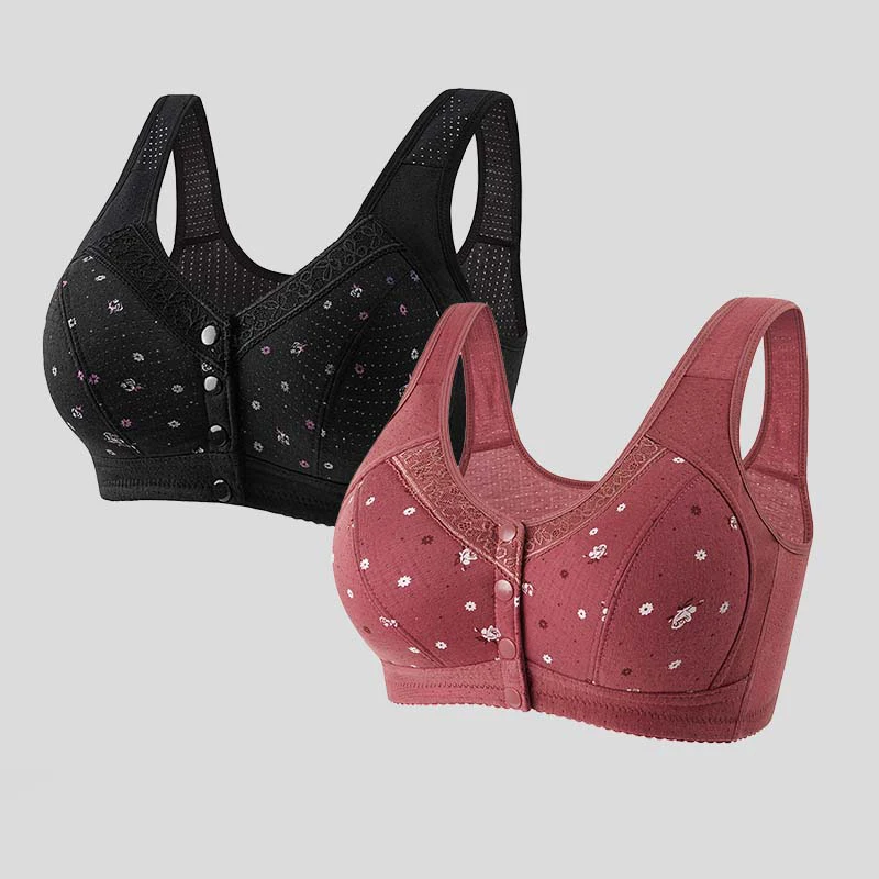 Bawełniany biustonosz zapinany z przodu plus size, bez drutu Szary