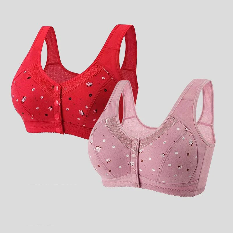 Bawełniany biustonosz zapinany z przodu plus size, bez drutu Złoto