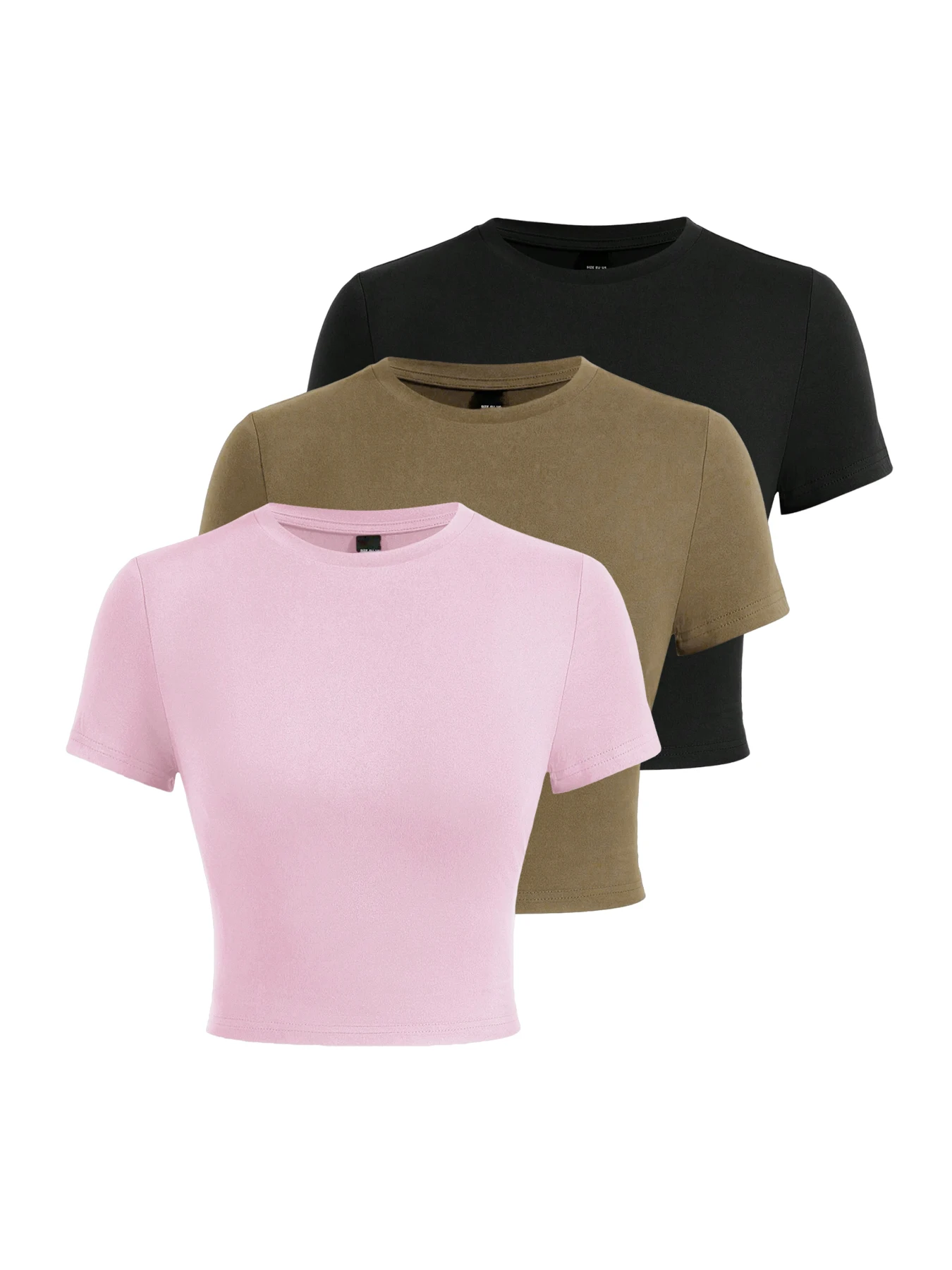 Bawełniany crop top Y2K damski elastyczny z okrągłym dekoltem Jasny