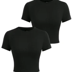 Bawełniany crop top Y2K damski elastyczny z okrągłym dekoltem Róża czerwona