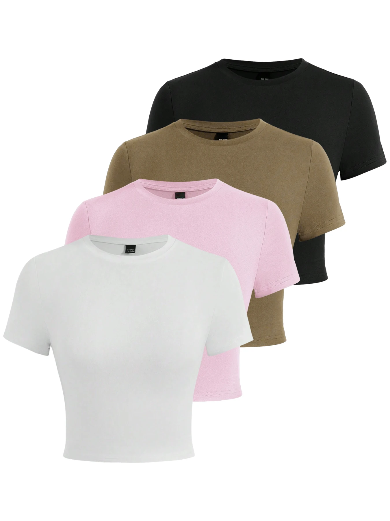 Bawełniany crop top Y2K damski elastyczny z okrągłym dekoltem Szampan
