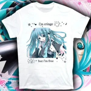 Bawełniany t-shirt Y2K w stylu Harajuku z nadrukiem Biały