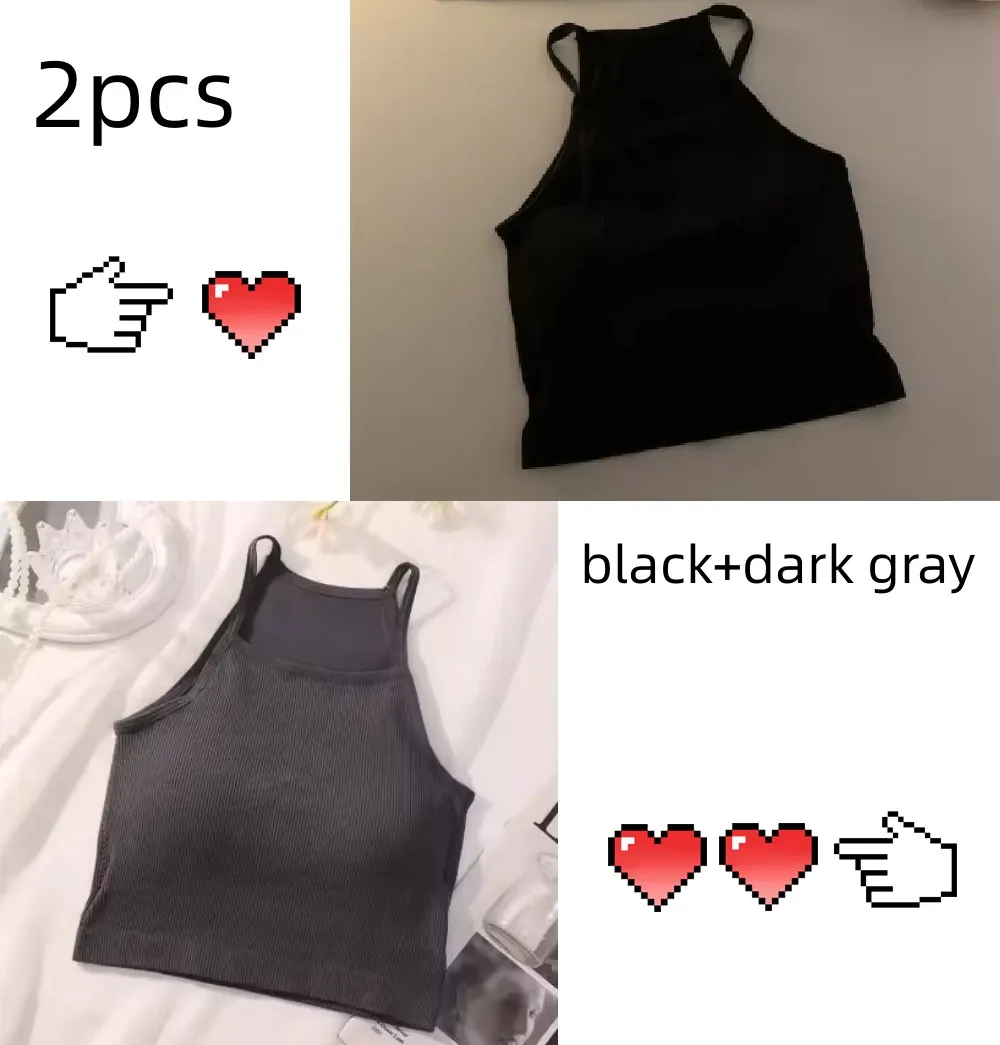 Bawełniany top na ramiączkach z wbudowanym biustonoszem 2pcs