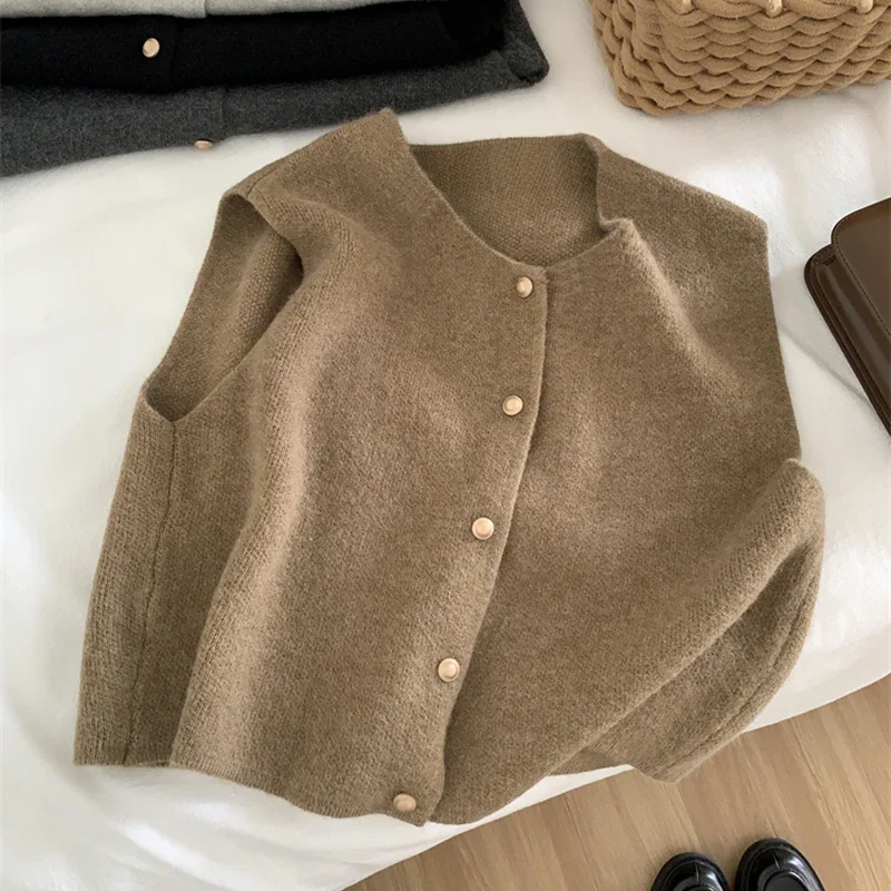 Bezrękawnik sweterkowy w stylu koreańskim Khaki