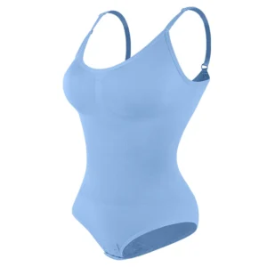 Bezszwowe body damskie modelujące brzuch na ramiączkach Błękitny