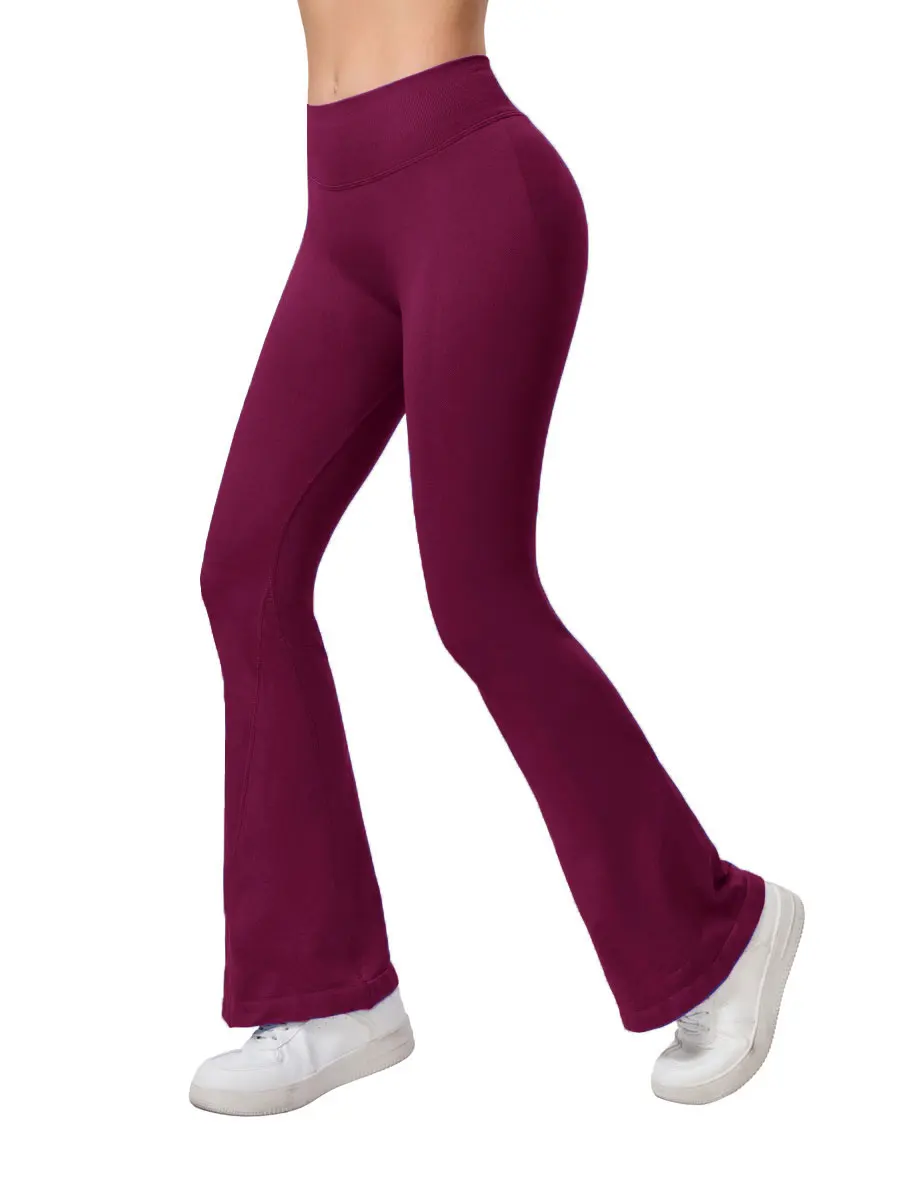 Bezszwowe legginsy flare sportowe scrunch booty Beżowy