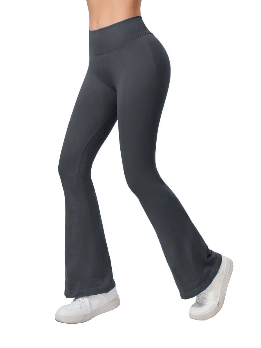 Bezszwowe legginsy flare sportowe scrunch booty Szary