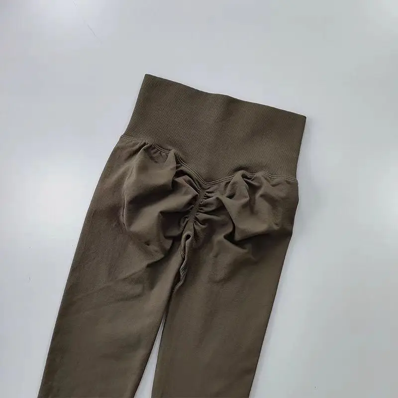 Bezszwowe legginsy do jogi push up z wysokim stanem Brązowy