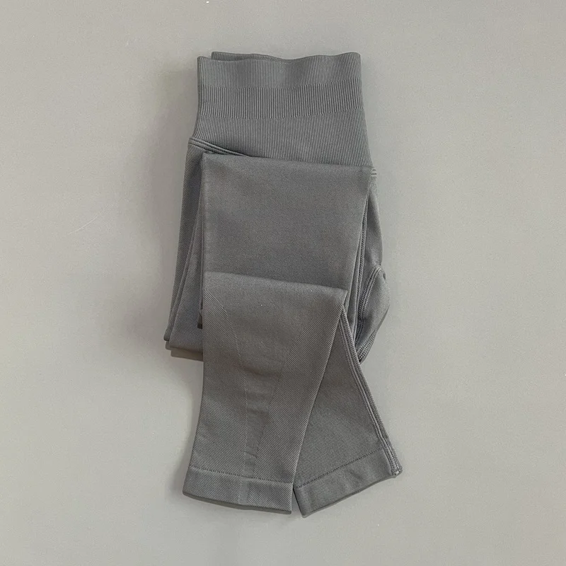 Bezszwowe legginsy sportowe damskie z efektem Push Up prążkowane Niebieski