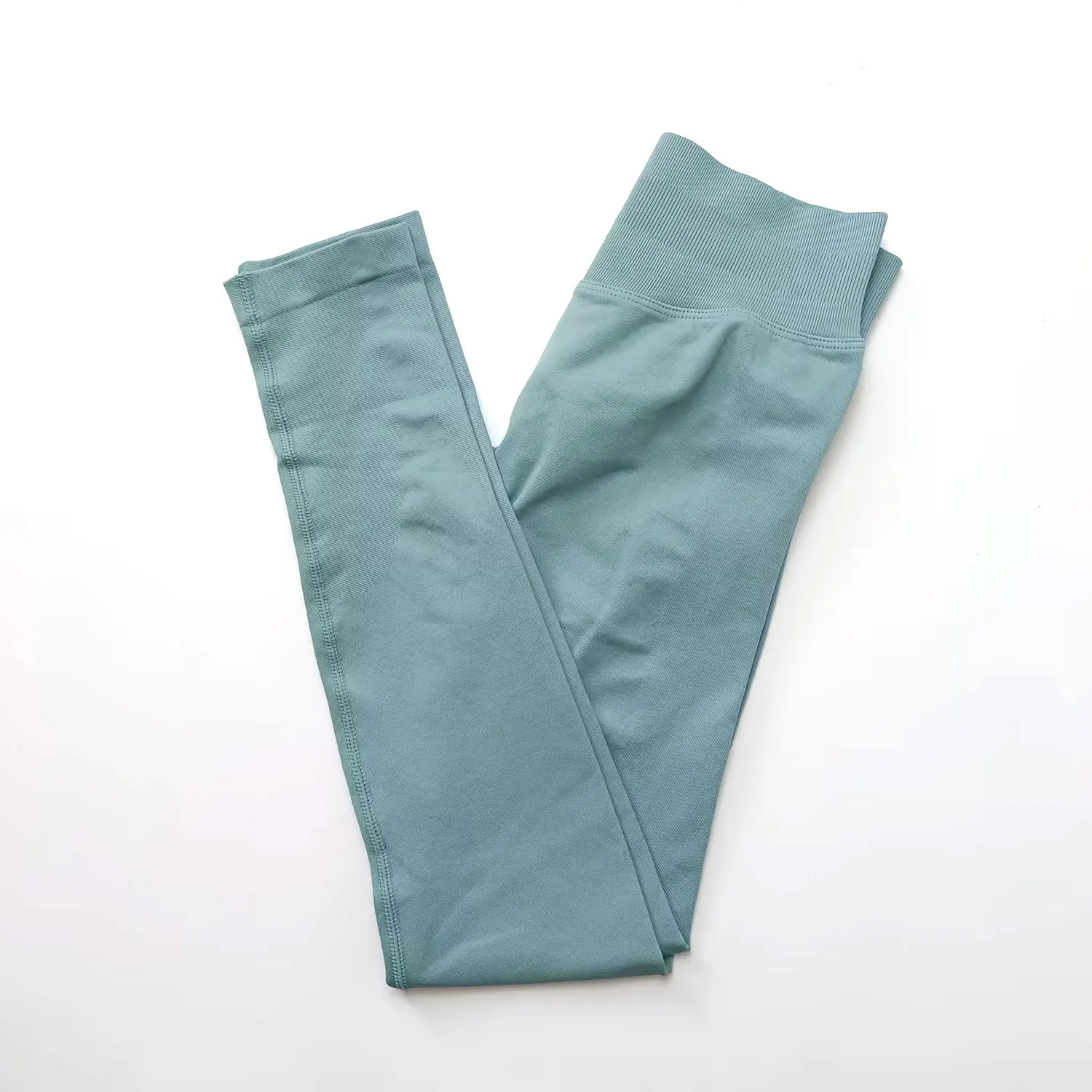 Bezszwowe legginsy sportowe Scrunch Bum damskie z prążkowaną gumką Zielony