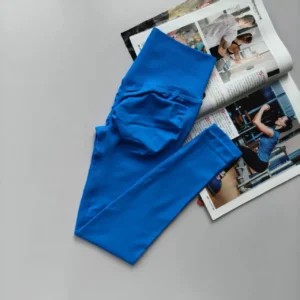 Bezszwowe legginsy sportowe z wysokim stanem modelujące sylwetkę Ciemny niebieski
