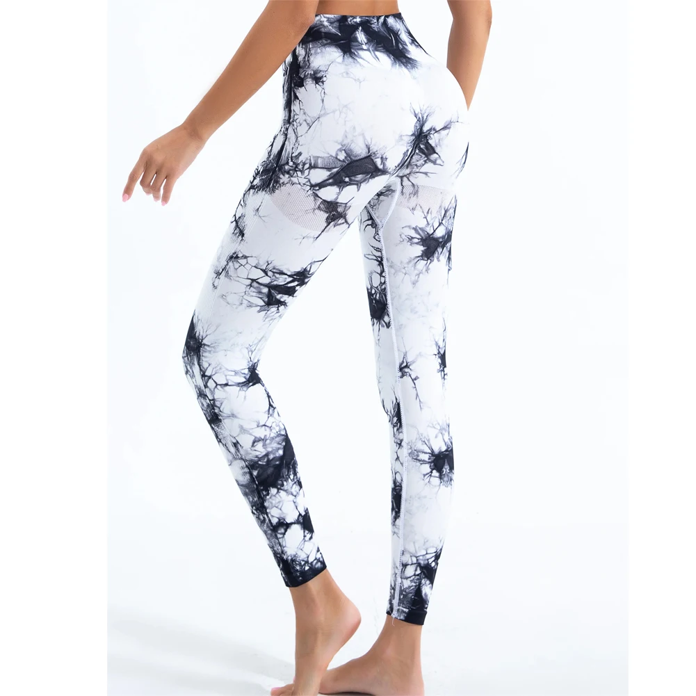 Bezszwowe legginsy tie-dye damskie do jogi z wysokim stanem Beżowy